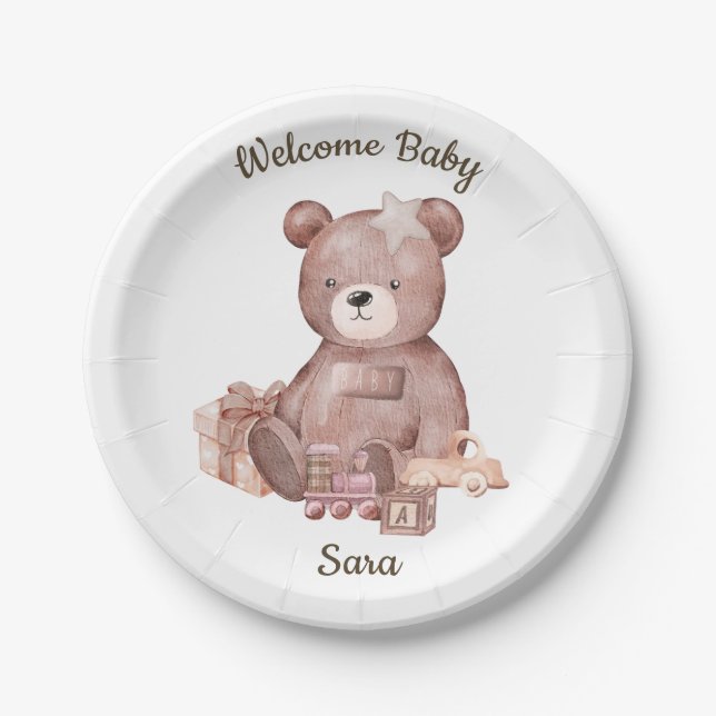 Assiettes En Carton Sweet Teddy Bear Baby Shower Party Plate (Devant)