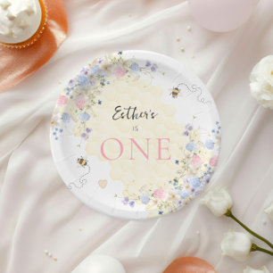 Assiettes En Carton Sweet To Bee One Pastel Premier Anniversaire