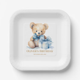 Assiettes En Carton Sweet Watercolor Teddy Bear First Birthday