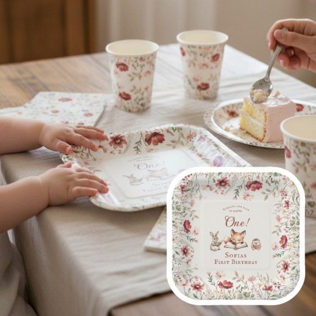Assiettes En Carton Sweet Woodland animals "Chapter One" Birthday  (Créateur téléchargé)