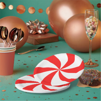Assiettes En Carton Swirl à menthe rouge