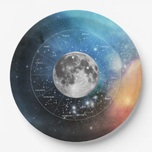 Assiettes En Carton Symbole astrologique du cancer Zodiaque - Lune lun