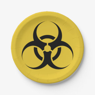 Assiettes En Carton Symbole de Biohazard de Halloween jaune et noir 7"