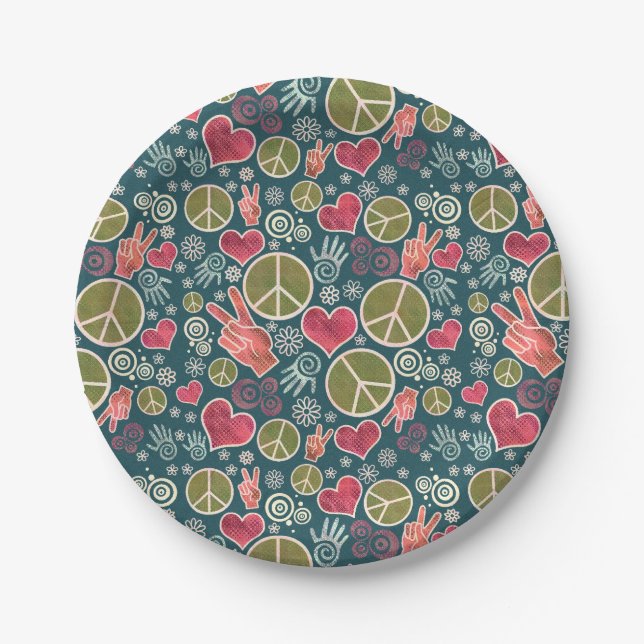 Assiettes En Carton Symbole de la paix Hipster Pacifisme (Devant)