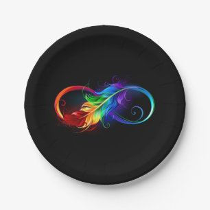 Assiettes En Carton Symbole d'infini avec plume arc-en-ciel