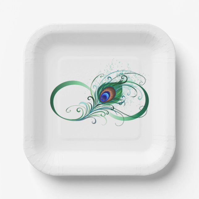 Assiettes En Carton Symbole d'infini avec plume de paon (Recto)