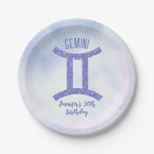 Assiettes En Carton Symbole Gemini personnalisé violet fête d'annivers