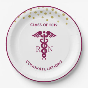 Assiettes En Carton Symbole Médicale simple Red Caduceus Nurse