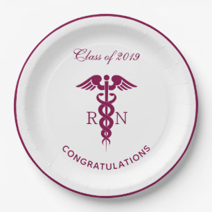Assiettes En Carton Symbole Médicale simple Red Caduceus Nurse
