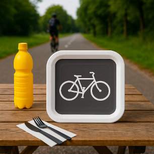 Assiettes En Carton Symbole minimaliste de vélo noir et blanc
