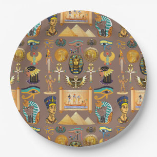 Assiettes En Carton Symbole Motif égyptien Hiéroglyphique antique