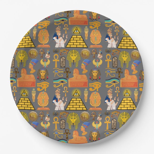 Assiettes En Carton Symbole motif Hiéroglyphe égyptien antique (Devant)