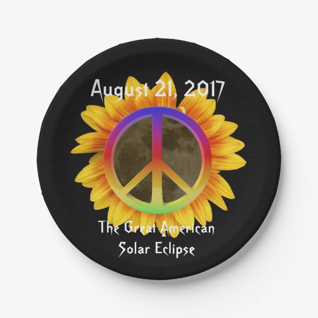 Assiettes En Carton Symbole solaire Eclipse, tournesol et paix 2017 (Devant)