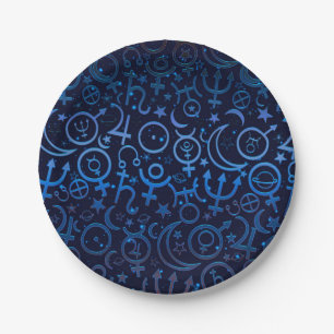 Assiettes En Carton Symboles planétaires Bleus Planètes Universelles M