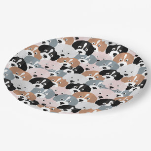 Assiettes En Carton Sympa Chiens Chiens Roses Black Illustration
