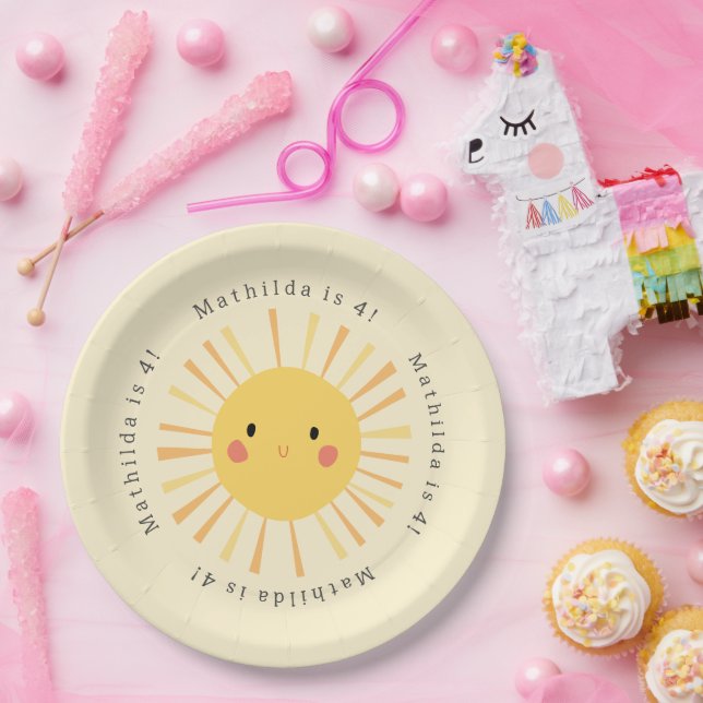 Assiettes En Carton Sympa jaune soleil illustration fête d'anniversair (Fête)