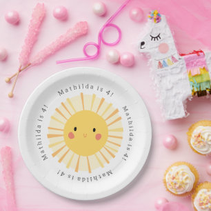 Assiettes En Carton Sympa jaune soleil illustration fête d'anniversair