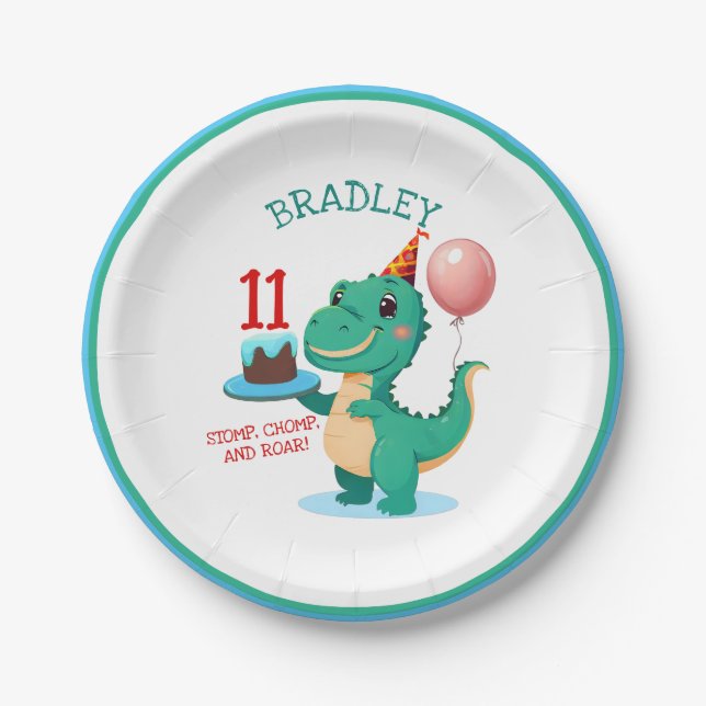 Assiettes En Carton T Rex Dinosaur 11e fête d'anniversaire (Devant)