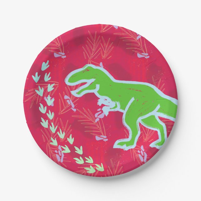 Assiettes En Carton T-Rex Dinosaure Tracks Jurassic (Devant)
