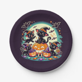 Assiettes En Carton T-shirt Chats d'Halloween