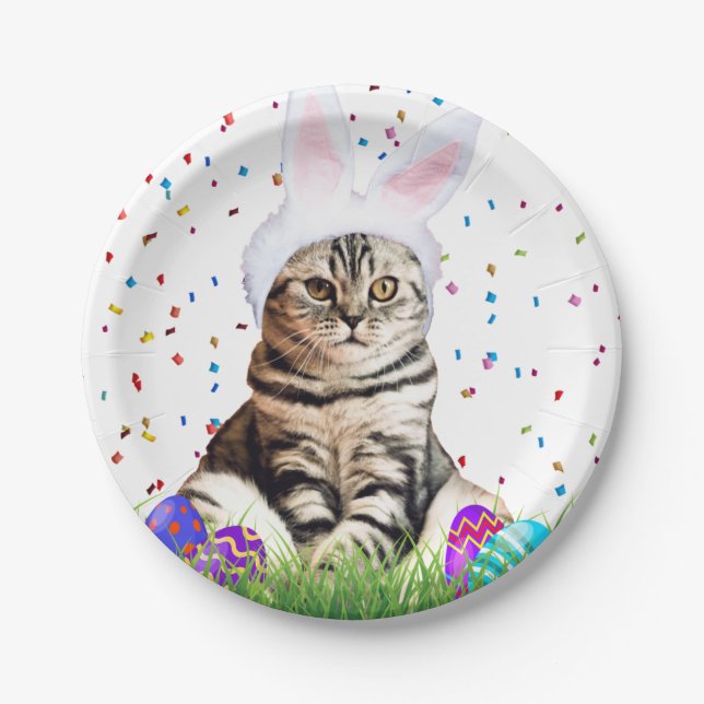 Assiettes En Carton Tabby de Pâques (Devant)