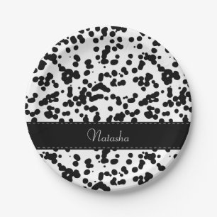 Assiettes En Carton Taches dalmatiennes noires et blanches