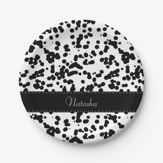 Assiettes En Carton Taches dalmatiennes noires et blanches (Devant)