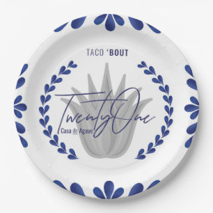 Assiettes En Carton Taco' Bout 21   Plaques papier Tequila bleu/argent