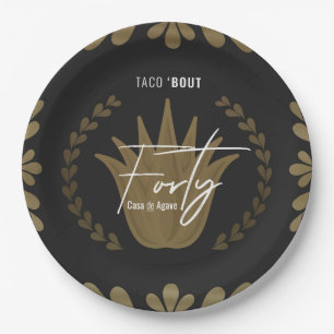Assiettes En Carton Taco' Bout 40   Plaques papier Tequila noir/or