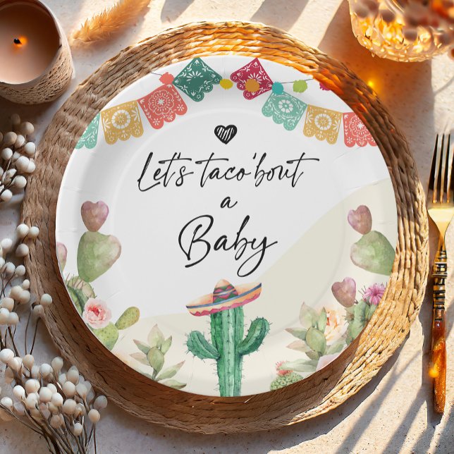Assiettes En Carton Taco Bout a Baby Fiesta Aquarelle Cactus Douche (Créateur téléchargé)
