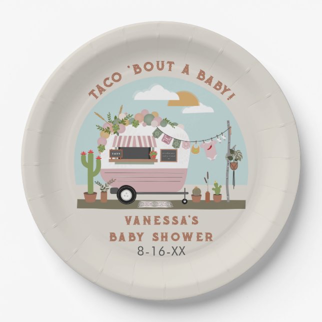 Assiettes En Carton Taco Bout Un Bébé Boho Camper Baby shower Fille (Devant)