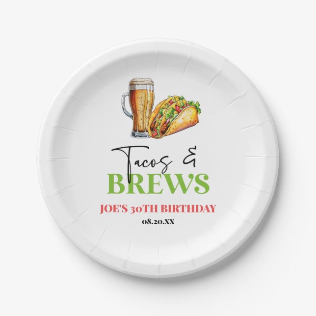 Assiettes En Carton Tacos et brasse Bière Verre fête d'anniversaire (Devant)