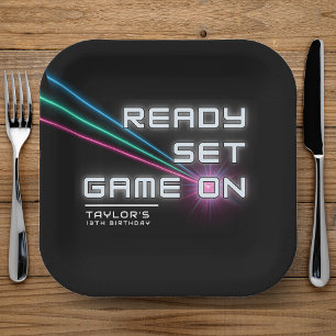 Assiettes En Carton Tag laser Neon fête d'anniversaire