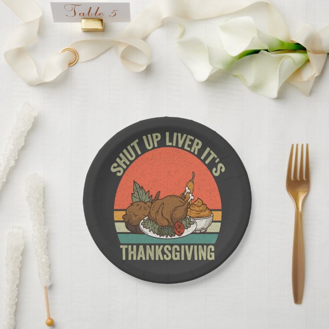 Assiettes En Carton Tais-toi le foie c'est Thanksgiving drôle Turquie  (Mariage)