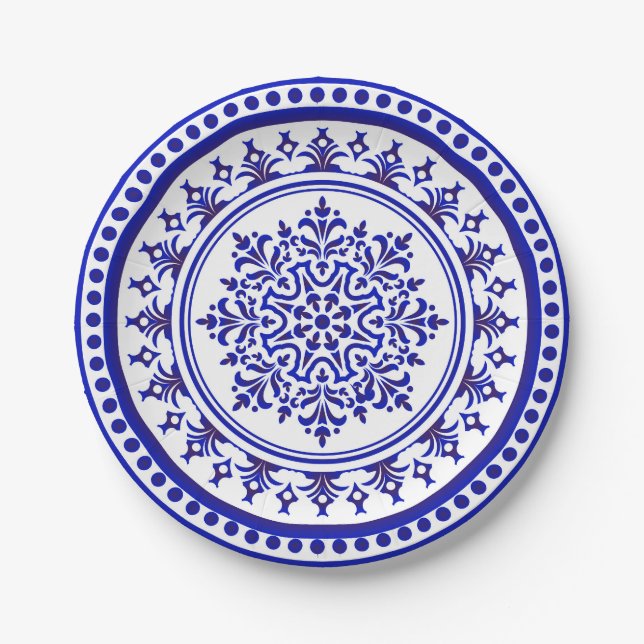 Assiettes En Carton Talavera bleu et blanc Quatre (Devant)