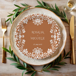 Assiettes En Carton Talavera terre cuite mariage mexicain monogrammé