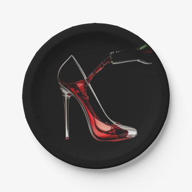 Assiettes En Carton Talons aiguilles et Vin (Devant)