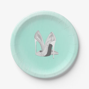 Assiettes En Carton Talons argentés sur menthe