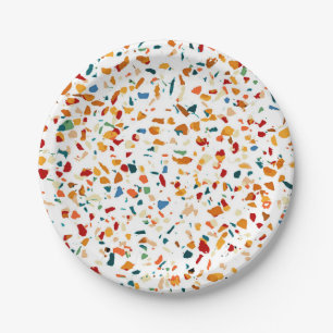 Assiettes En Carton Tan Terrazzo   Peinture Eclectique Quirky Confetti