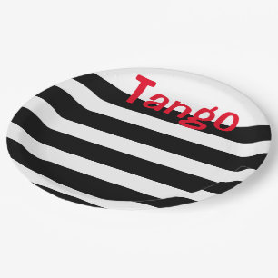 Assiettes En Carton Tango blanc et rouge noir élégant