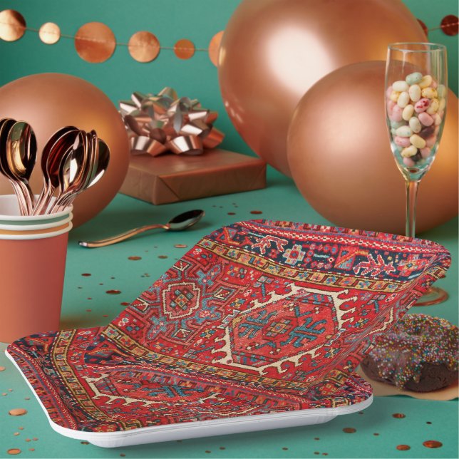Assiettes En Carton Tapis classique rouge turc persan oriental (Multi)