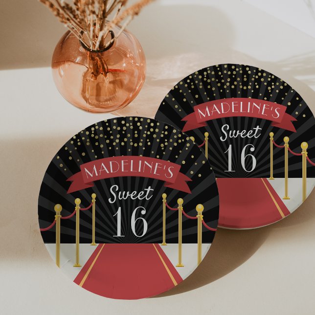 Assiettes En Carton Tapis rouge personnalisé thème Sweet 16 (Créateur téléchargé)