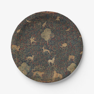 Assiettes En Carton Tapisserie allegorique Millefleurs avec animaux