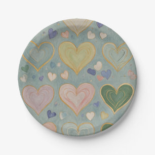 Assiettes En Carton Tapisserie Pastel Heart