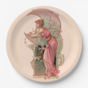 ASSIETTES EN CARTON TAROTS/ LADY DE LA LUNE, FLEURS EN ROSE