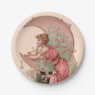 ASSIETTES EN CARTON TAROTS/ LADY DE LA LUNE, FLEURS EN ROSE