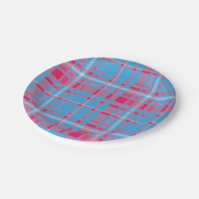 Assiettes En Carton Tartan bleu et rouge (Angle)