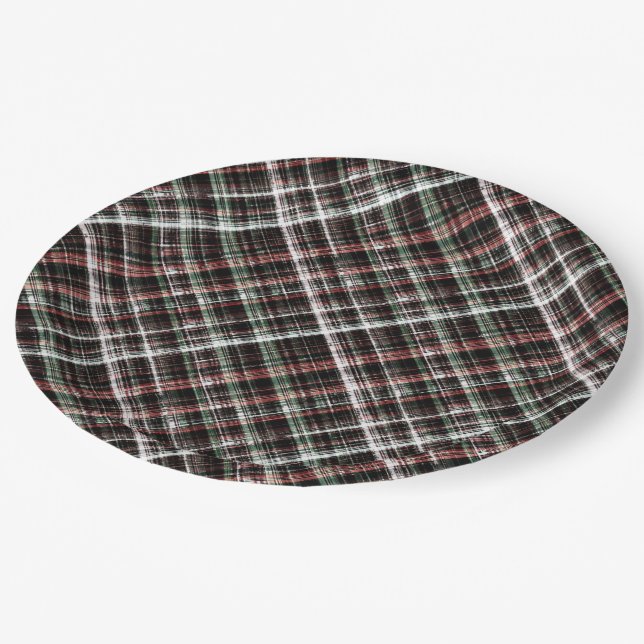 Assiettes En Carton Tartan de Noël texturé. (Angle)