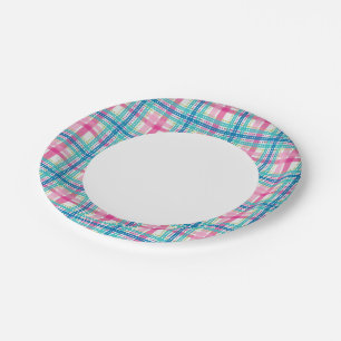 Assiettes En Carton Tartan, motif plaid