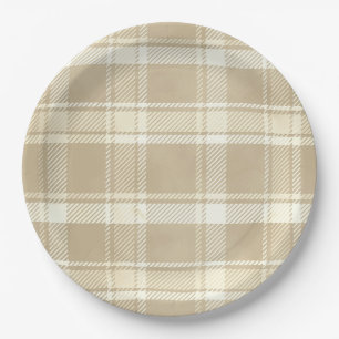 Assiettes En Carton Tartan Plaid en beige, crème et jaune pâle